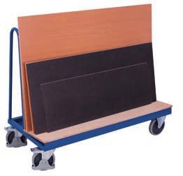 Sheet-material trolleys Sheet-material trolleys Welded steel construction; Load surface of plywood, tilts to 5 ; Height of side tubular support: 915 mm; Trolleys powder-coated RAL