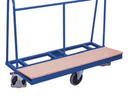 bearings; Thread guard and foot guard; 2 swivel castors with brakes and 2 fixed castors. Sheet-material trolley pl-150.