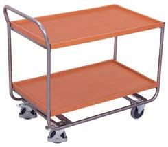 Table trolleys Table trolleys Modular system; Base structure with innovative frame section; Load surfaces of wood-based board, surface finish beech; Load surfaces flush with frame; Upper shelf