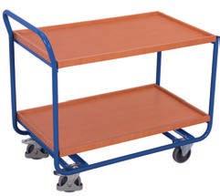 502 1195 600 935 1000 600 34,0 200 125 x 32 Load capacity shelf: 80 kg* 520 mm 470 mm 470 mm Table trolleys Welded steel or aluminium construction; Load surfaces of wood-based board, surface finish
