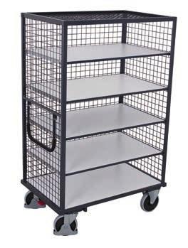 ESD trolleys (electrostatic discharge) ESD shelf trolleys fixed welded Fixed welded angle-steel construction; Electrostatic discharge execution; With or without double wing door; Trolleys with double