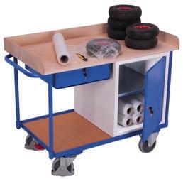guard; 2 EasySTOP swivel castors and 2 fixed castors. Inside dimensions cupboard: W=470 x D=575 x H=575 mm (1x) Workshop trolley with 3 load surfaces sw-600.
