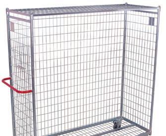 Order-picking trolleys with additional articles Order-picking trolley Welded steel construction; Load surface, end and side walls and roof with mesh sides 50 x 100 mm; Horizontal pushbar painted RAL