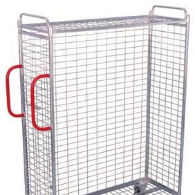 Thread guard and foot guard; 2 swivel castors with wheel brakes and 2 fixed castors. Document pocket Load surface use for Euro size containers 600 mm 400 mm Order-picking trolley, galvanised sw-520.