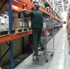 Order-picking trolley Welded steel construction; Load surface, end and side walls and roof with mesh sides 100 x 50 mm; 2 vertical pushbar painted RAL 2008 bright red orange; With document pocket DIN