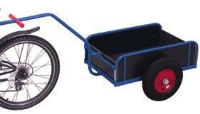 Bicycle trailers Bicycle trailers Welded steel construciton; Railing 220 mm high; With reflective films; All bicycle trailers are supplied with complete trailer coupling and plastic handles; The ball