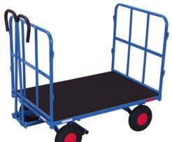 rest position; Loading surfaces of waterproof bonded plywood, surface finish screen printed, anti-slip; Hand platform trolleys powdercoated RAL 5010 gentian blue; Permanent surface protection;