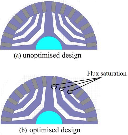 4.3 Geometry comparison Fig. 10 compares the initial rotor geometry with the optimised rotor geometry.