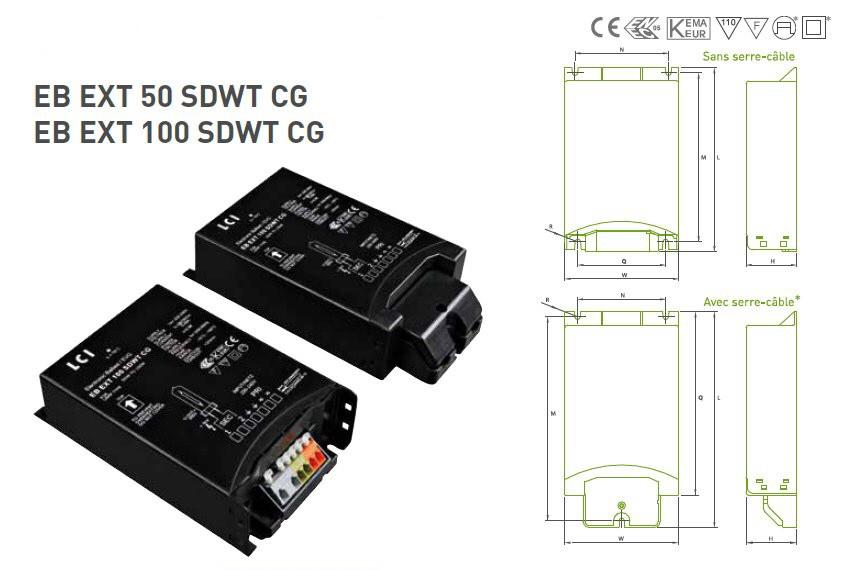 HID ELECTRONIC BALLASTS Reference EB EXT 50 SDWT CG EB EXT 100 SDWT CG Code Lamp current Tc 1213550 54 W 60 W 0.27 A +65 121560 100 W 108 W 0.