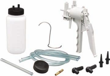 In addition, the kit includes our extra large 16 oz (475 ml) fluid reservoir with hanging hook and Mityvac s new universal bleed screw adapter.