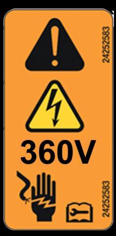 The high voltage danger labels are red and indicate that high voltage is present at all times.