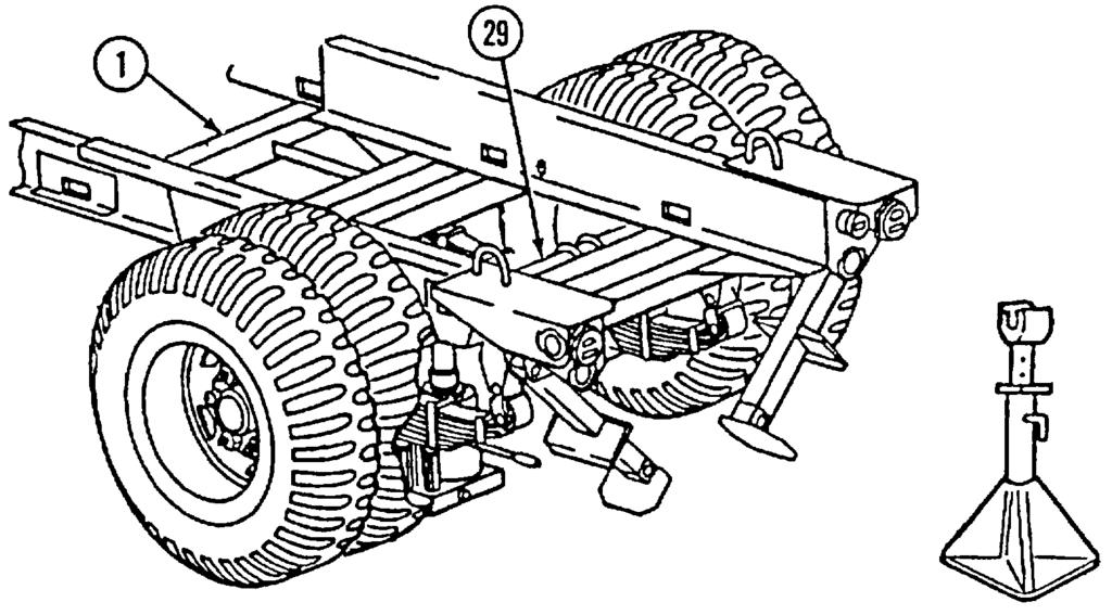 5-2. INSTALL TRACKED SUSPENSION (Con't). 14. Using slings and a wheel-mounted crane, raise bed of trailer (1) high enough to permit axle/tire assembly (29) to be removed from under trailer (1). 15.