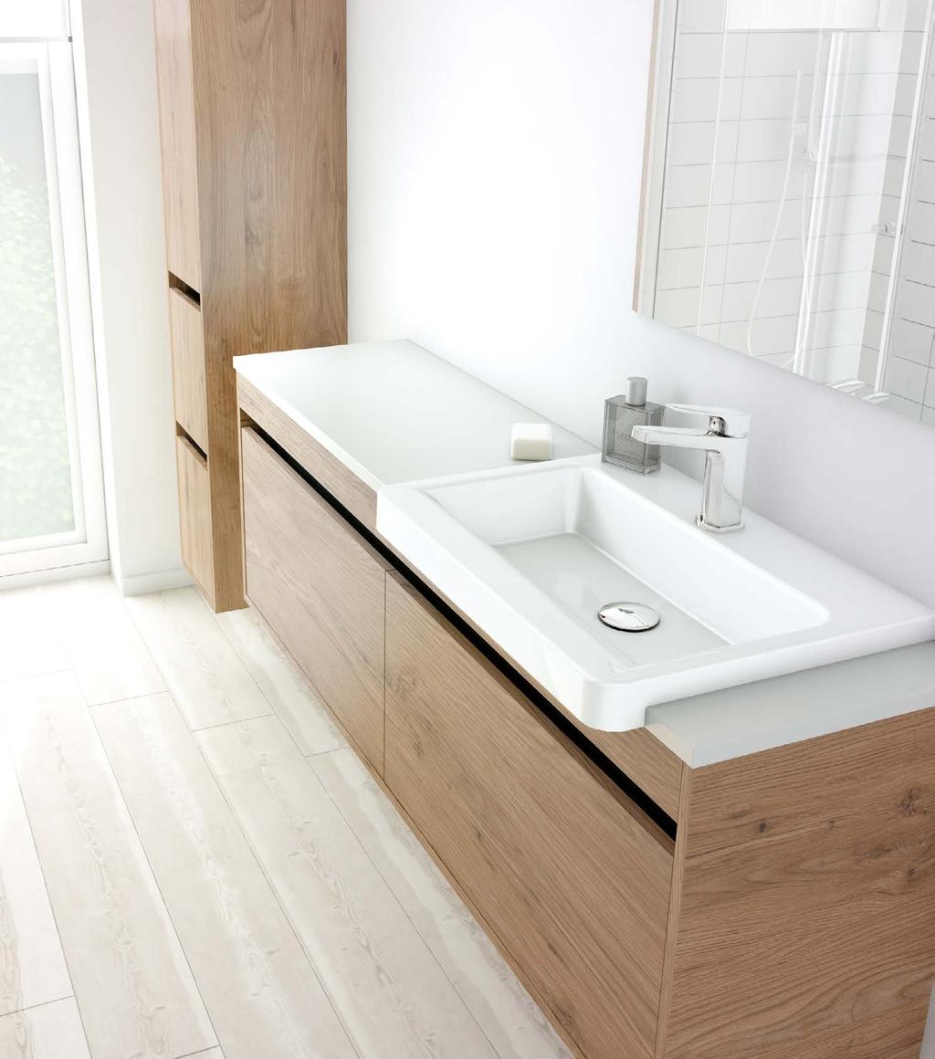Semi-Recessed Slim benchtop and drawer storage with a full-size basin - this clever combination is a breakthrough that