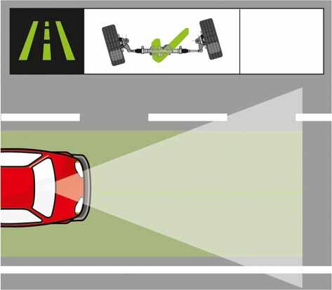 Lane departure warning system active mode 65km/h In active mode, the course of the road is registered and corrective steering torque is controlled via the eletromechanical power steering drive if the