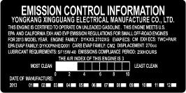 Air Quality Index (only for California certified models) CARB requires that an air quality index label be attached to every certifi ed engine showing the engine emission information for the emission