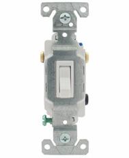 Single-pole switch: a standard on/off wall switch that has two terminals and controls one or more light fixtures from a single location.