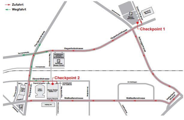 3. Checkpoint procedure Checkpoint 1 GPS: Orion-Strasse 6, CH-8152 Glattpark (Opfikon) In general, the exhibition halls are accessed via Checkpoint 1.