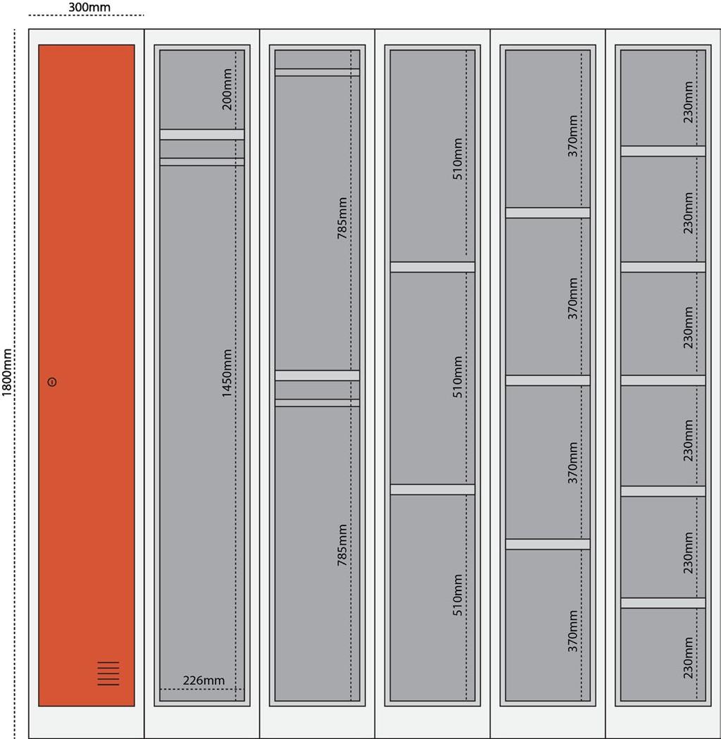 Atlas Locker Dimensions Available in 2 depths - 300mm or 450mm Interior dimensions shown above detail the size of the door