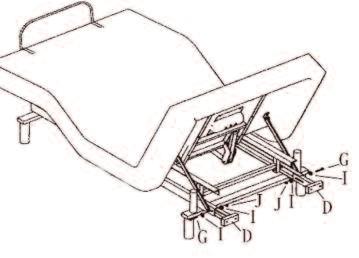 ) Insert a retainer bolt (G) fitted with a 5/16 inch washer (I) into one of the predrilled holes in the C-channel frame and through the inner headboard bracket.