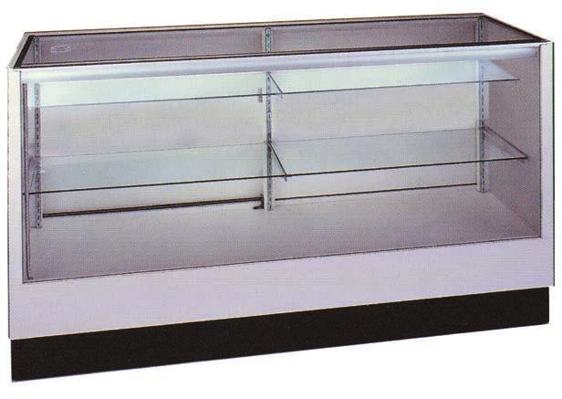 Standard White Line STANDARD WHITE FEATURES: Fluorescent lighting LED lighting available for an additional $85 per showcase Aluminum frame Matte white formica exterior Solid sides Sliding doors with