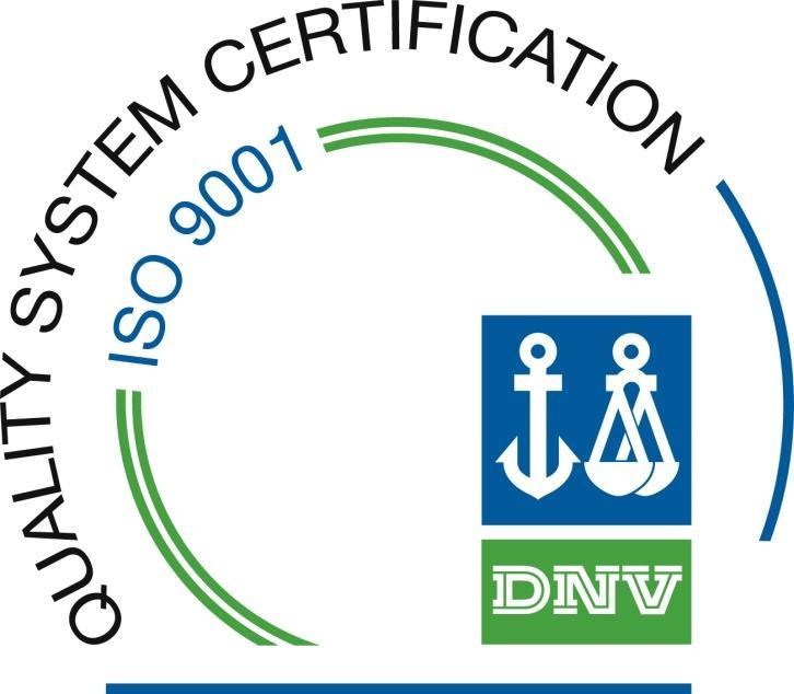 Product certification ISO 9001 DNV All the products of Settima are