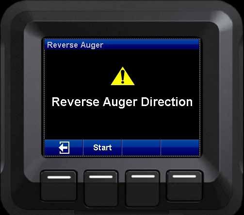 maintenance menu with options to reverse auger or empty hopper User can review the fault list User can adjust the backlight level, time, and date Displays support information Displays controller