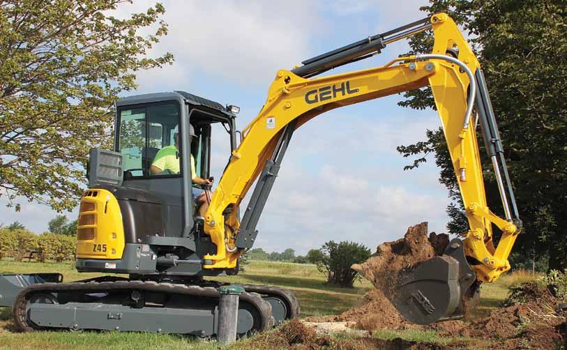 Turn to the high-performing Gehl Z45 4.5 metric ton compact excavator for additional digging force in a zero-tail-swing configuration.