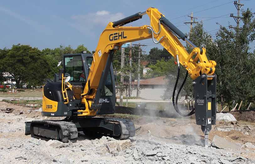 The Gehl Z80 compact excavator brings power and intelligence together in one zerotail-swing model. Power is provided with a 54.6 hp (40.7 kw) Yanmar Interim Tier IV diesel engine.