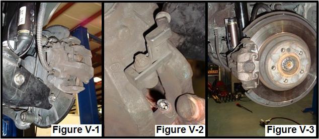6.0 Connect the electrical connector and re-install rubber boot (Figure U). Figure U 7.0 Re-install the rear brake caliper. 7.1 Install caliper, tighten the two (2) bolts on the backside of the caliper (Figure V-1).