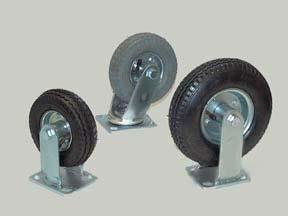 Pneumatic Casters Casters with pneumatic tires (inflated) provide the most cushioned ride for the load. Because they have a larger diameter, they roll well on rough surfaces and gravel.