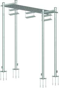 are available in 3½" or 4½" x 14' options Base Shoe posts are available in 3½" or 4½" x 10½' options, and are standard with ground tab and wedge anchors Three 2-rung Trapezes Four 4½" x 10½' Base