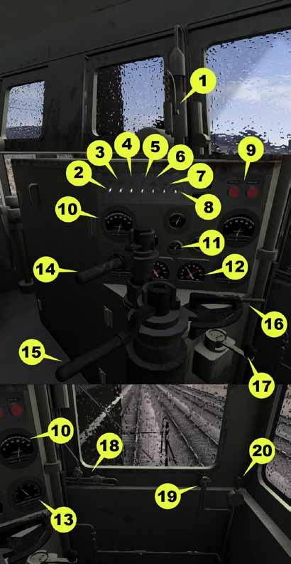 Cab Controls Cab Controls are identical to the default locomotives with some extra ones. L: Cab Lights Cab doors and windows can be opened with the mouse.