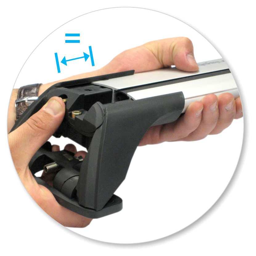Use hex screwdriver to reverse adjusting screw 10 turns. Press adjusting screw and pull crossbar legs out. Refer to the crossbar instructions for crossbar adjustment.