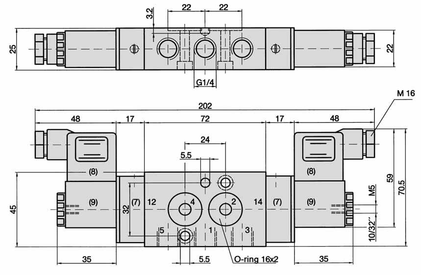 Standardized valve series 5/2- and 5/3-way acc. to NAMUR, 750 Nl/min (0.