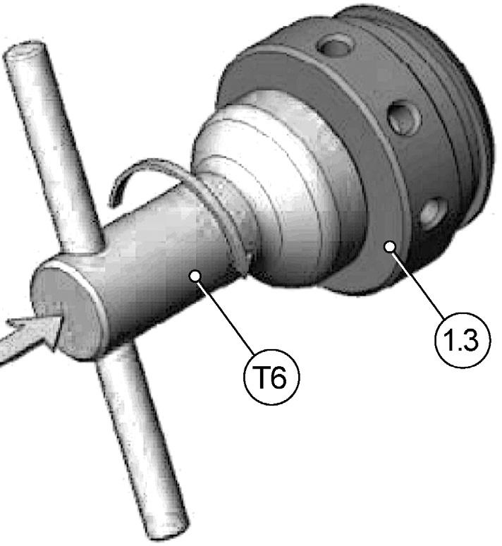 4) Using the assembly aid (6) to fasten the retaining ring (1.4) in the adjustment screw (1.3). Doc003645.