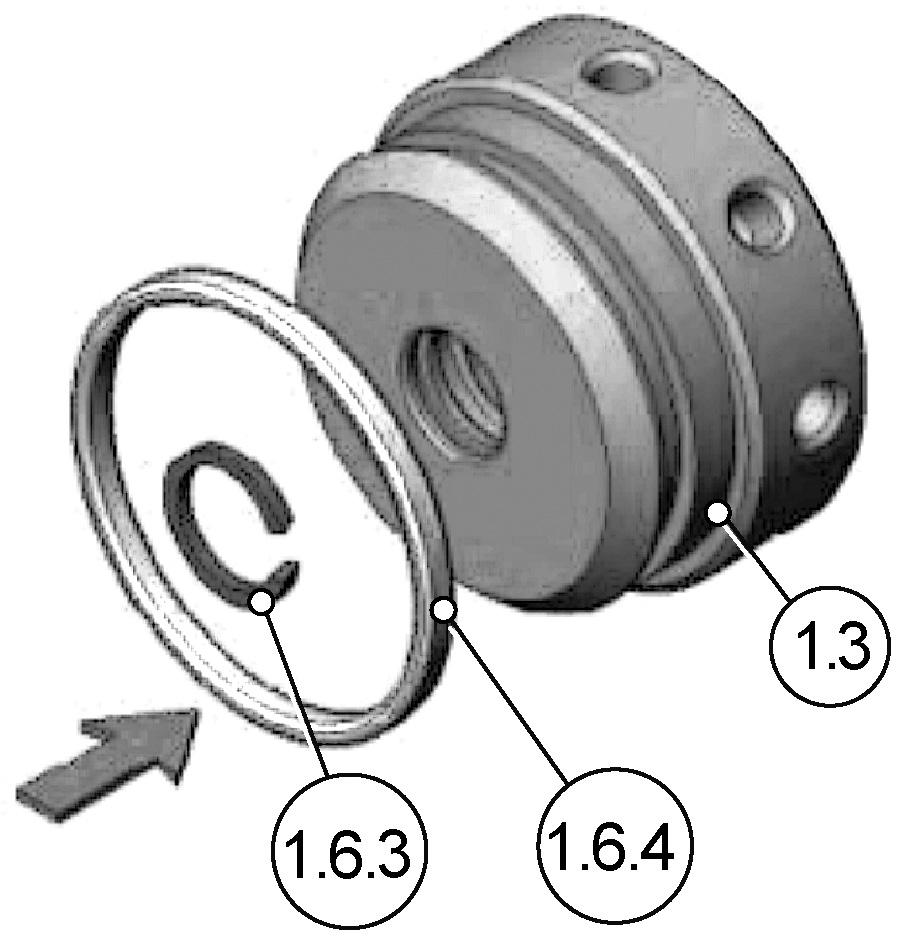 3) and the O-ring (1.6.4). 6) Insert the guiding element (1.6.3) inside the adjustment screw (1.3). 7) ull the O-ring (1.6.4) over the adjustment screw (1.