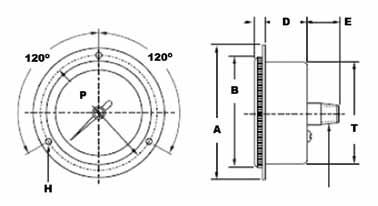 DIA. MOUNTING UNITS A B2 C F2 W in. 2.66 1.15 0.41 0.55 0.27 2-1/2" mm 67.6 29.2 10.4 14.0 6.9 Stem mount in. 4.17 1.53 0.47 0.67 0.62 4" mm 105.9 38.9 11.9 17.0 15.7 Pressure Gauges - Dimensions DIA.