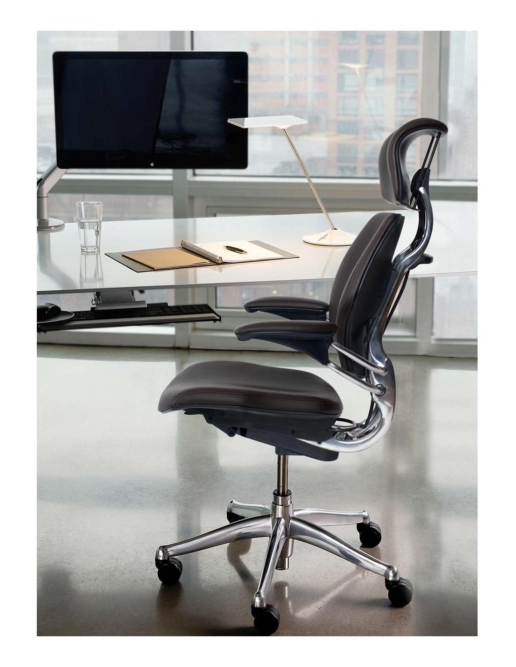 FREEDOM With Freedom, the knobs, levers and locks of current-generation task chairs have been replaced by intelligent mechanisms that automatically support the body as it moves from task to task.