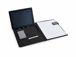It includes a sleeve for documents, 2 card holders and a pen loop. It also has a recycled A4 paper notepad.