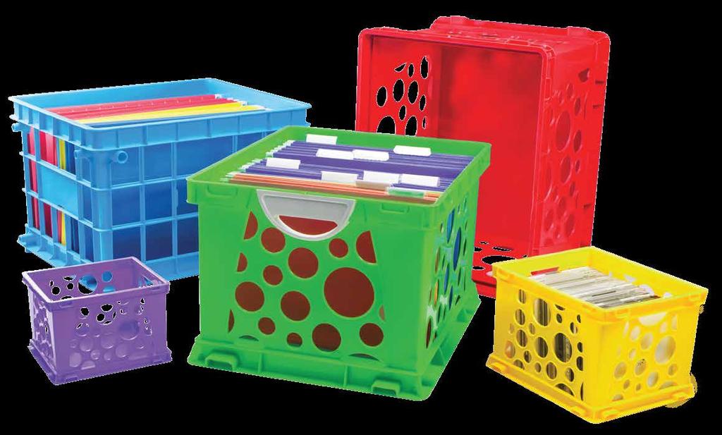 Interlocking Crates STANDARD CRATE Large Crate Mini Crate MIcro Crate Large with handles Crate Versatile storage for the classroom Large crate accommodates letter and legal sized hanging files Solid