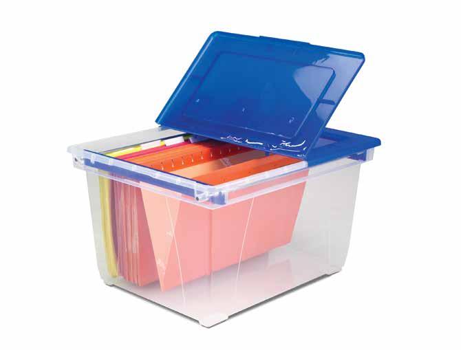Premium Nesting File Tote with Steel Rails Holds letter or legal hanging files Folding lid allows for quick access Stacks up to 6 high