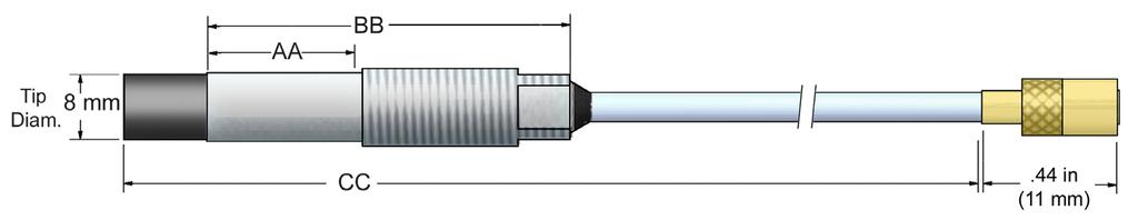 DP1001 Series 8 mm Eddy Current / Proximity Probes Standard Cable Shown Armored Cable Shown Product Features Protects fluid bearing machines, such as turbines and compressors.