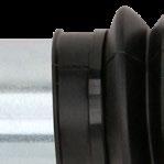 Protective black rubber boot shields piston rod from dirt and debris.