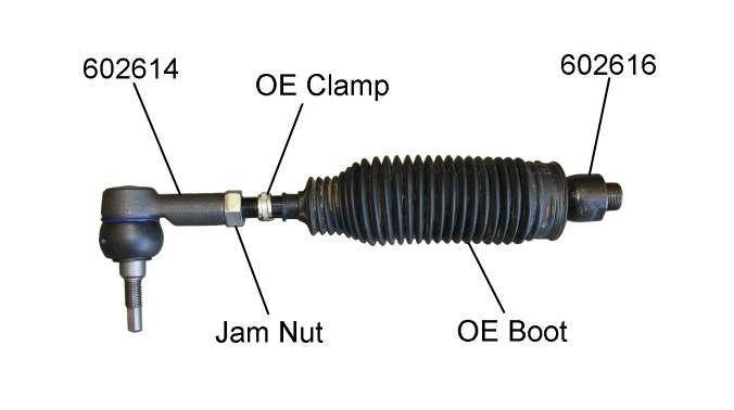4) Install OE boot, OE clamp and new jam nut on inner tie rod 602616.