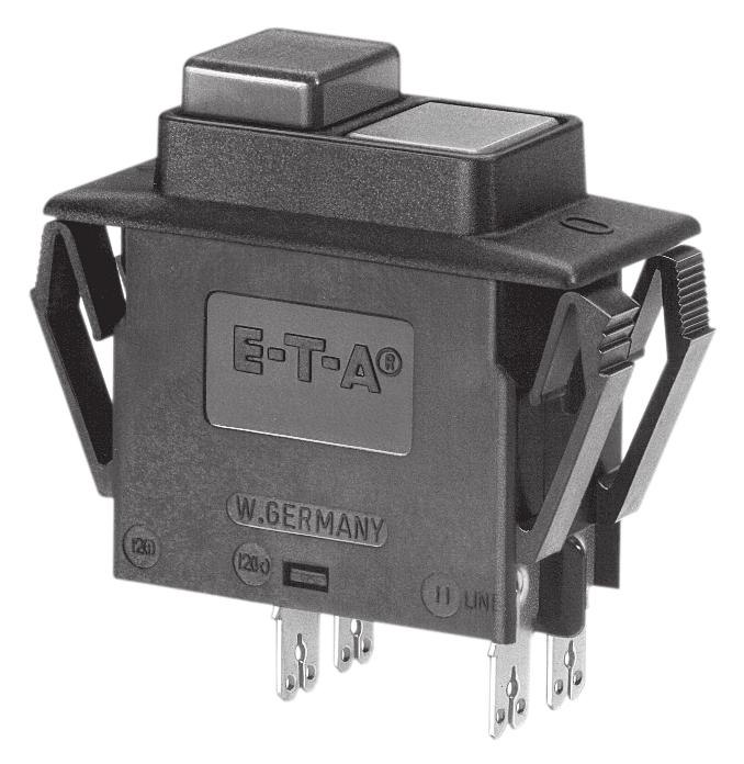 Description Switch/thermal trip free circuit breaker (S-type TO CBE to EN 6094) with standard isolator style two button operation. Single button press-to-reset version also available.