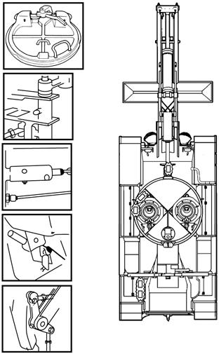 CONTROL LINKAGES AND ESCAPE HATCH LUBRICANT INTERVAL ESCAPE HATCH GAA Q (Early Model - Two fittings) STEERING CONTROL LINKAGE GAA (Lubricate when fire extinguisher bottles are removed for PMCS) Q