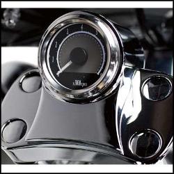 SADDLEBAGS - CUSTOM SE TACHOMETER KIT Top grain cowhide leather lids with quick-release flat black metal buckles with