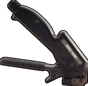 is a compact, lightweight, ratchet action tool with built in cutter.