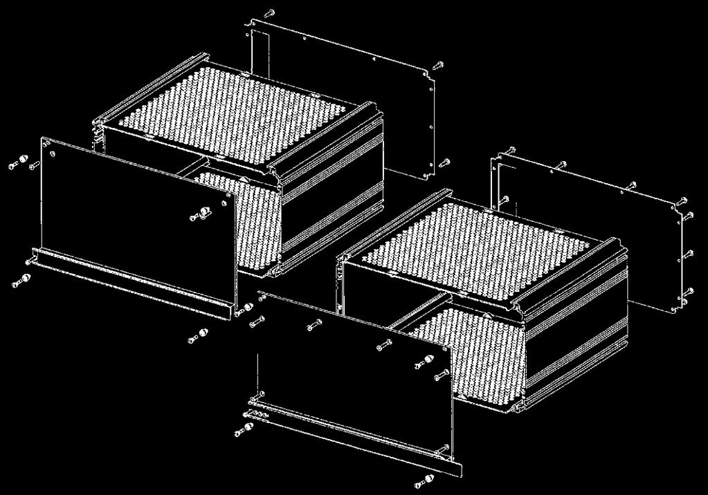 Rear covers, with a cut-out for DIN 41612 connectors, screw to the side extrusions.