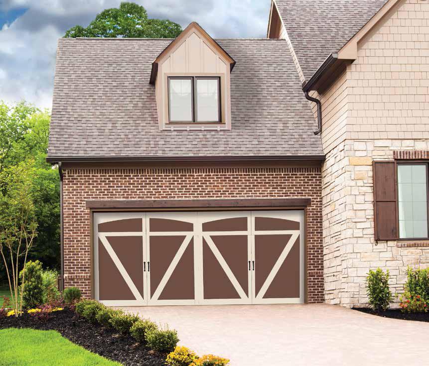 AFTER BEFORE Bellview Arched panel, Brown/White finish, Decorative hardware Garage Door Design Center To see this door on your home, visit wayne-dalton.